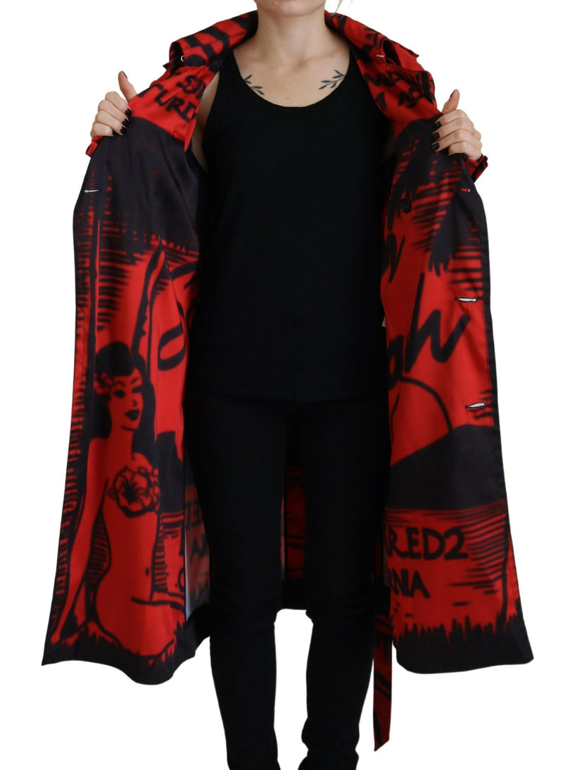 Rot -bedruckte Knopfkragen Desigual Coat Jacke