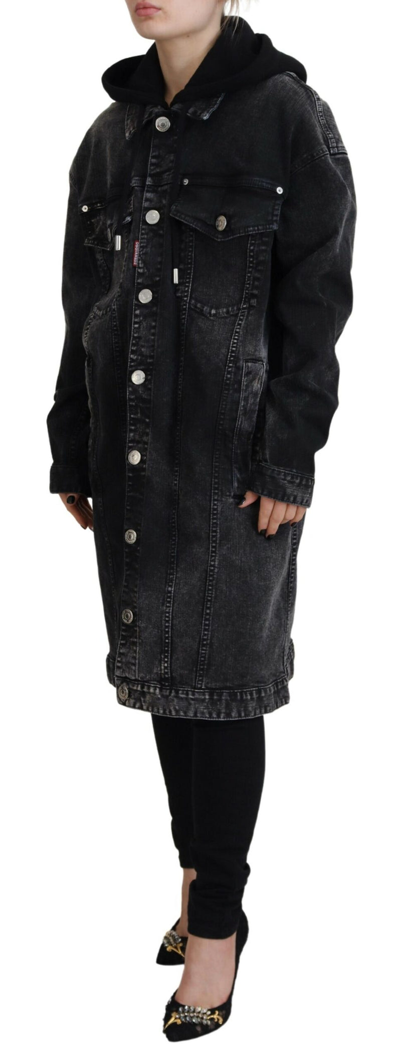 Schwarz gewaschene Frauen Lange Denim Blazer Jacke