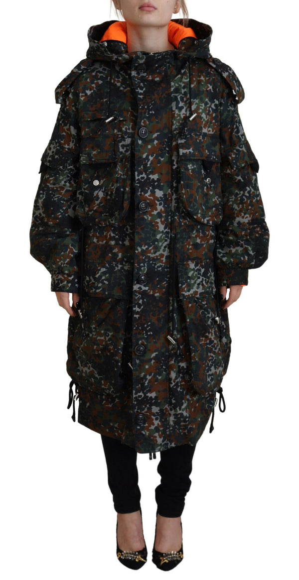 Grüne Kapuze Goth Camouflage Print Parka Coat Jacke