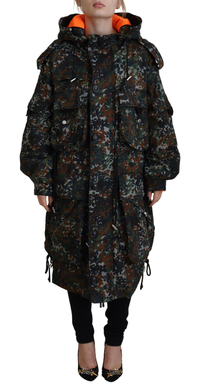 Veste de manteau de parka imprimé de camouflage goth à capuche verte