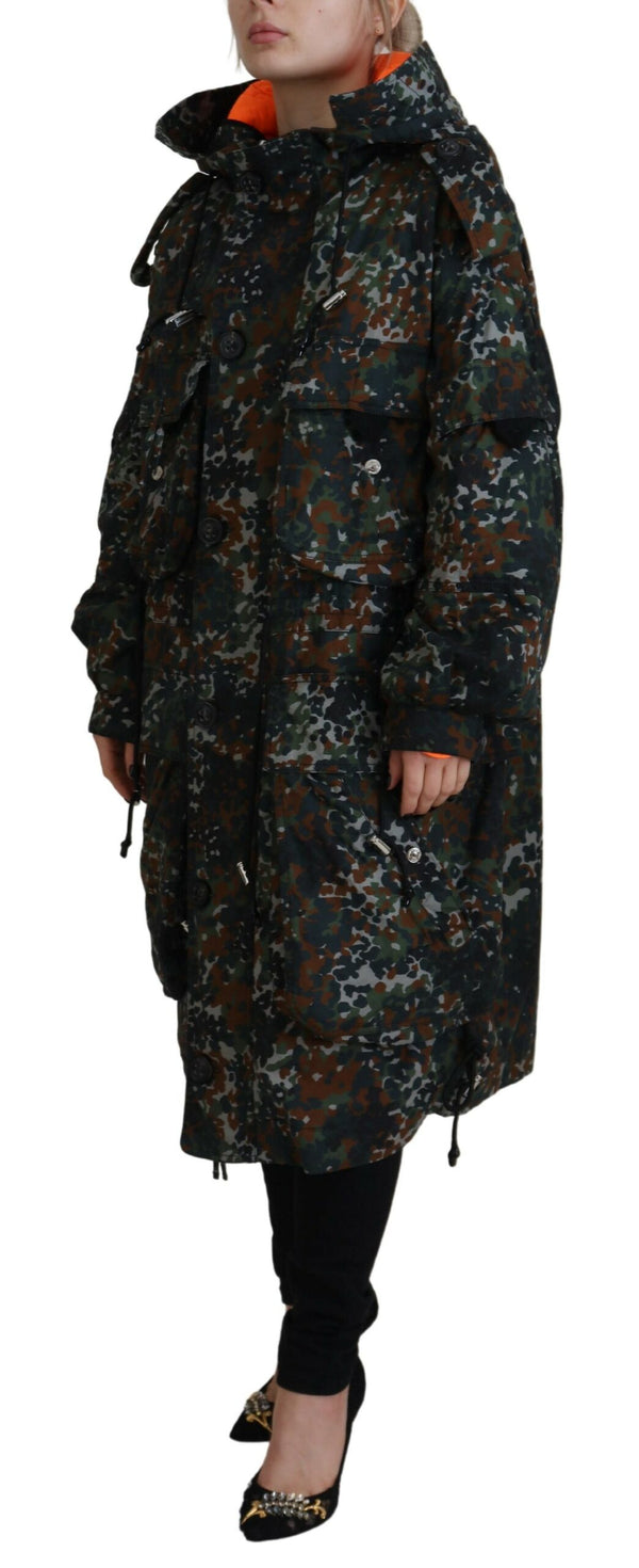 Grüne Kapuze Goth Camouflage Print Parka Coat Jacke