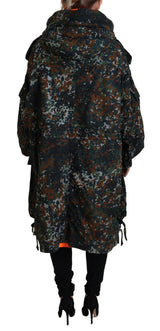 Veste de manteau de parka imprimé de camouflage goth à capuche verte