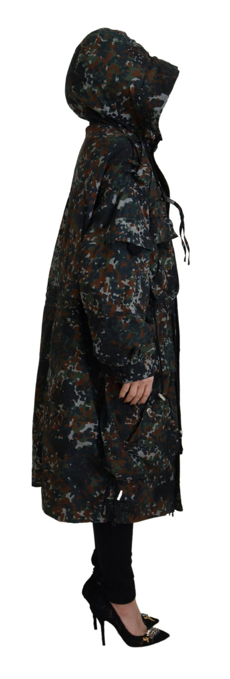 Grüne Kapuze Goth Camouflage Print Parka Coat Jacke