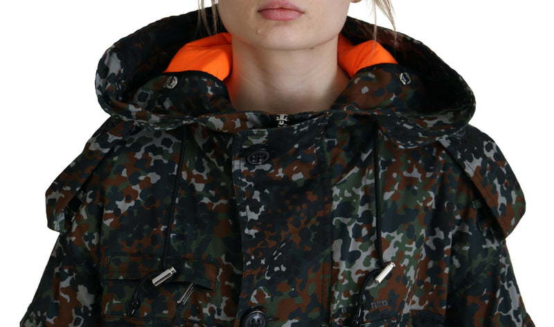 Veste de manteau de parka imprimé de camouflage goth à capuche verte