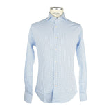 Elegante camicia Milano controllata bianca e blu