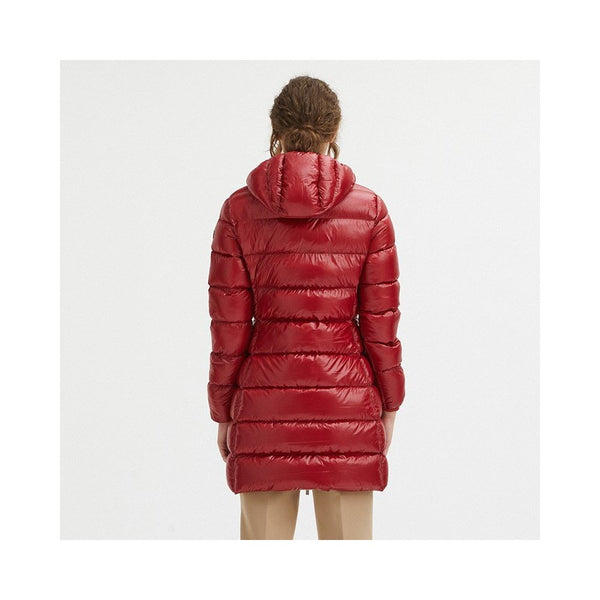 Ätherische rosa Down -Jacke mit japanischer Kapuze