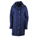 Élégant manteau de mélange en laine bleu avec des accents dorés