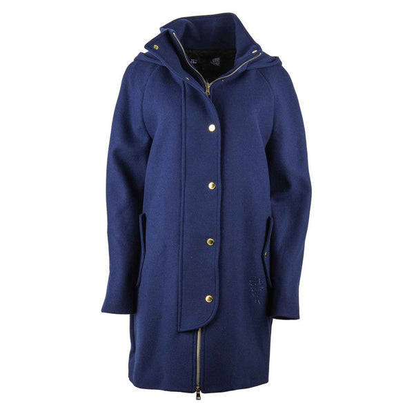 Élégant manteau de mélange en laine bleu avec des accents dorés