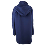 Elegante cappotto di miscela di lana blu con accenti dorati