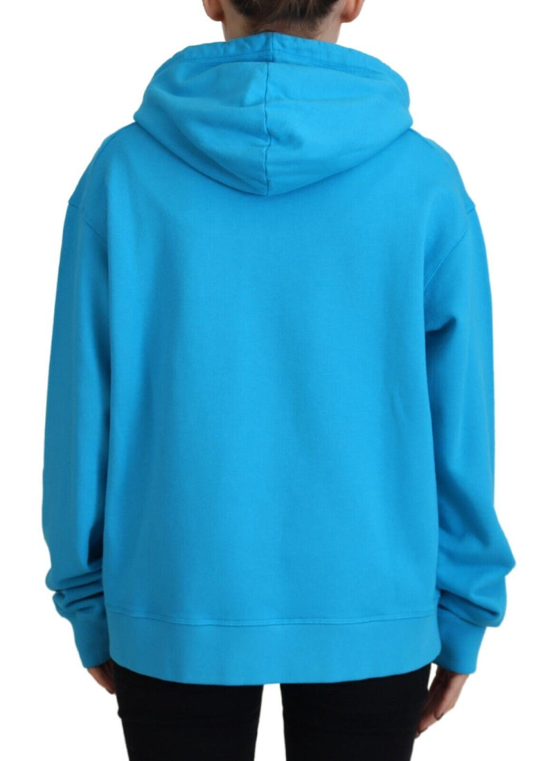 Maglione di felpa con cappuccio in cotone con stampa blu