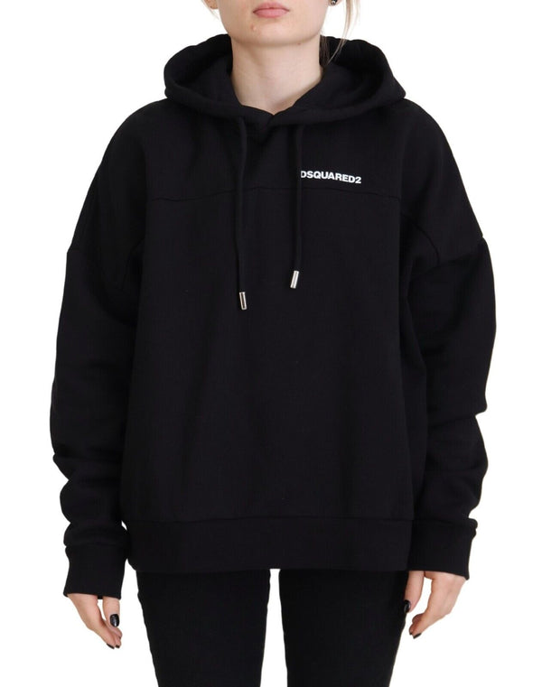 Schwarzer Logo Patch Cotton Hoodie Sweatshirt -Pullover