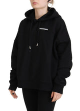 Schwarzer Logo Patch Cotton Hoodie Sweatshirt -Pullover