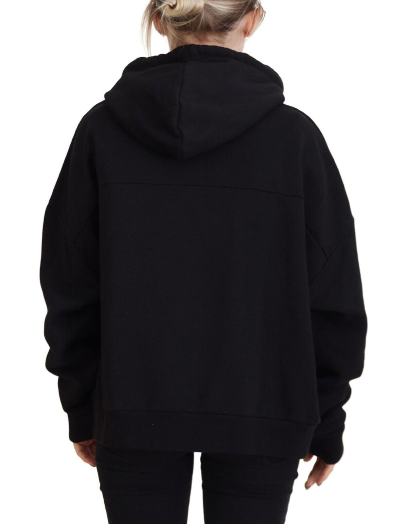 Schwarzer Logo Patch Cotton Hoodie Sweatshirt -Pullover