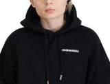 Schwarzer Logo Patch Cotton Hoodie Sweatshirt -Pullover