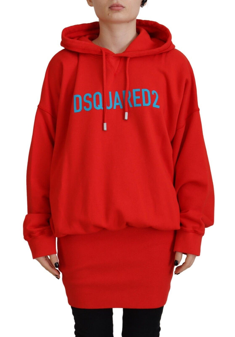 Maglione di felpa con cappuccio in cotone con stampa con logo rosso