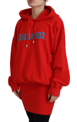 Sweater de sudadera con capucha de algodón estampado de logotipo rojo