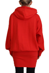 Maglione di felpa con cappuccio in cotone con stampa con logo rosso