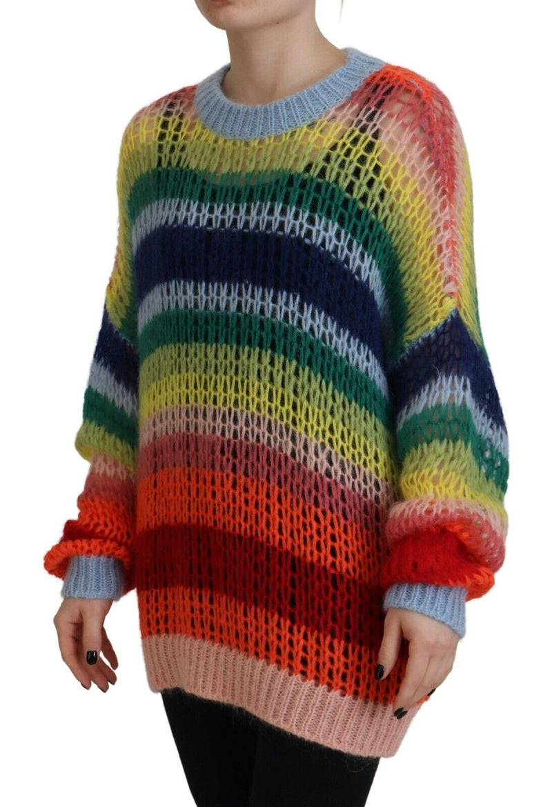 Maglione pullover mohair a maglia multicolore