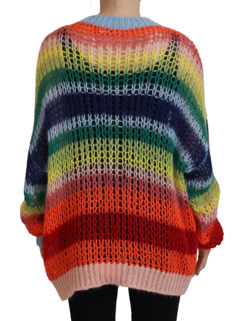 Maglione pullover mohair a maglia multicolore