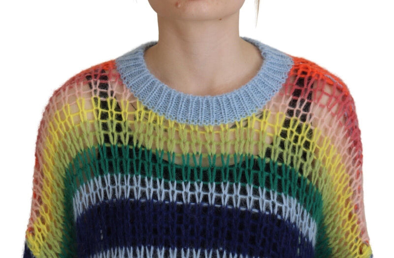 Maglione pullover mohair a maglia multicolore