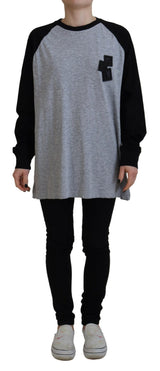 Topve casual di cotone grigio nero raglan