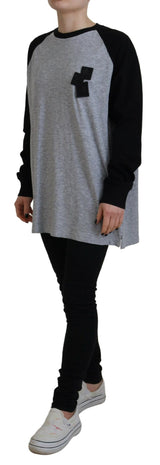 Schwarz grauer Baumwoll Raglan Langarmes Casual Top