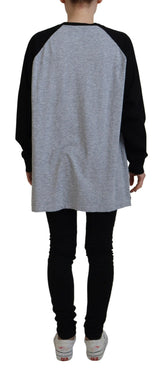 Topve casual di cotone grigio nero raglan