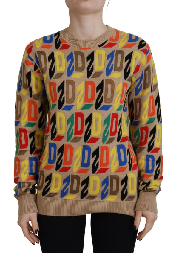 Maglione stampato a maniche lunghe in cotone marrone