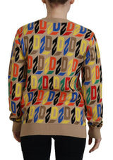 Maglione stampato a maniche lunghe in cotone marrone