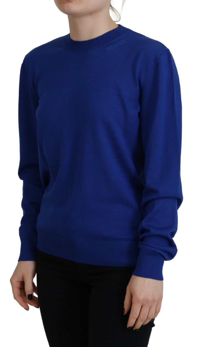 Blue Long Sleeve Crew Neck Casual Pullover