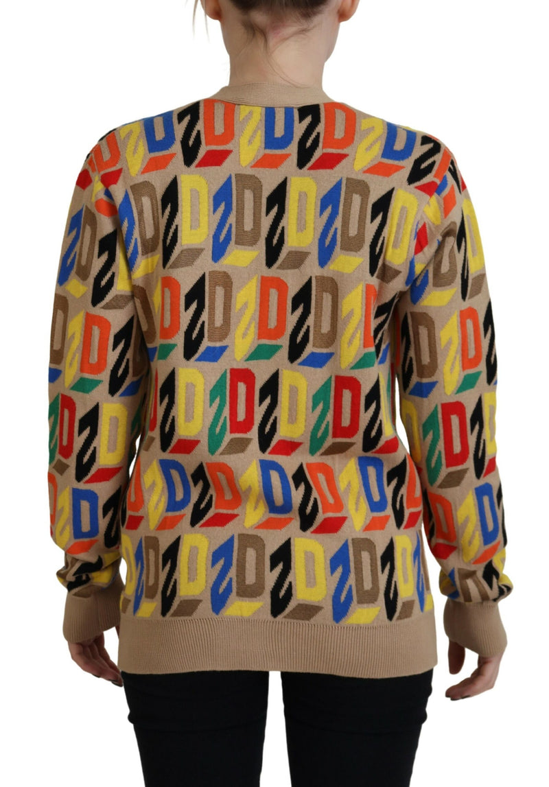 Maglione di cardigan da donna a maniche lunghe del logo marrone