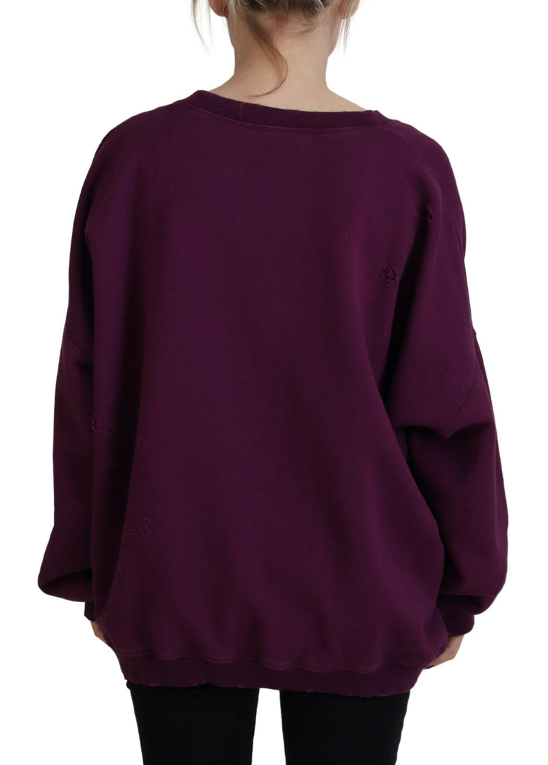 Maglione a maniche lunghe in cotone viola in cotone