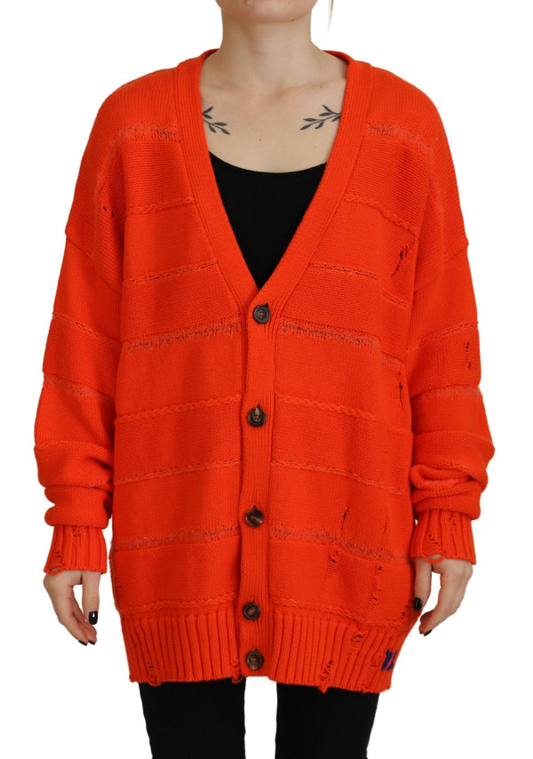 Pull cardigan boutonné en tricot en coton orange