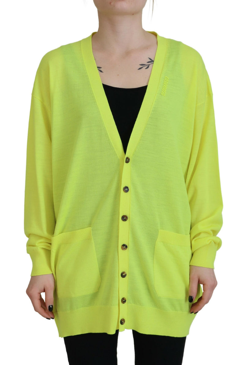 Pull à cardigan boutonné en laine jaune en laine jaune