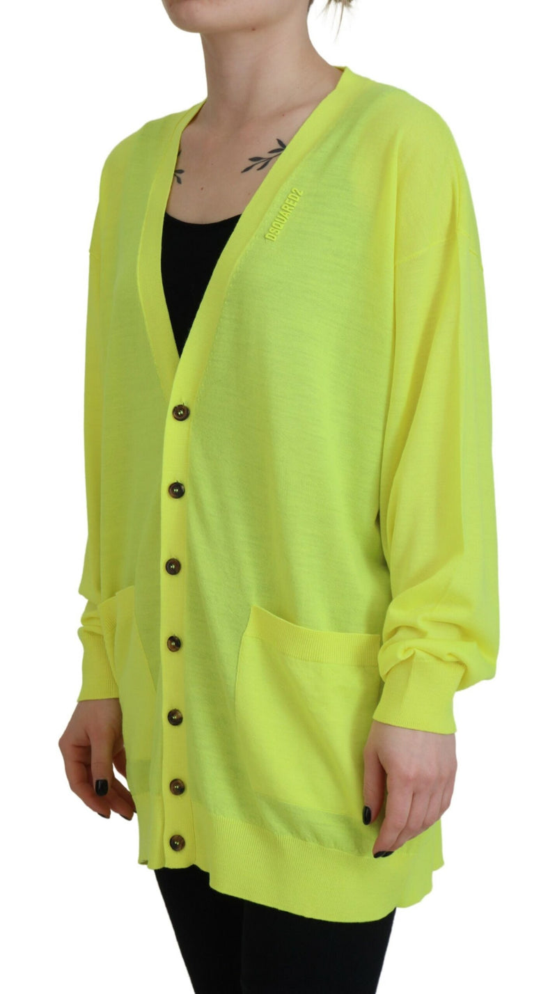 Pull à cardigan boutonné en laine jaune en laine jaune