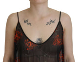 Black Floral estampado Spaghetti Strap Tank Blouse Top