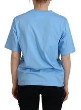 T-shirt a maniche corte in gita di cotone con stampa blu