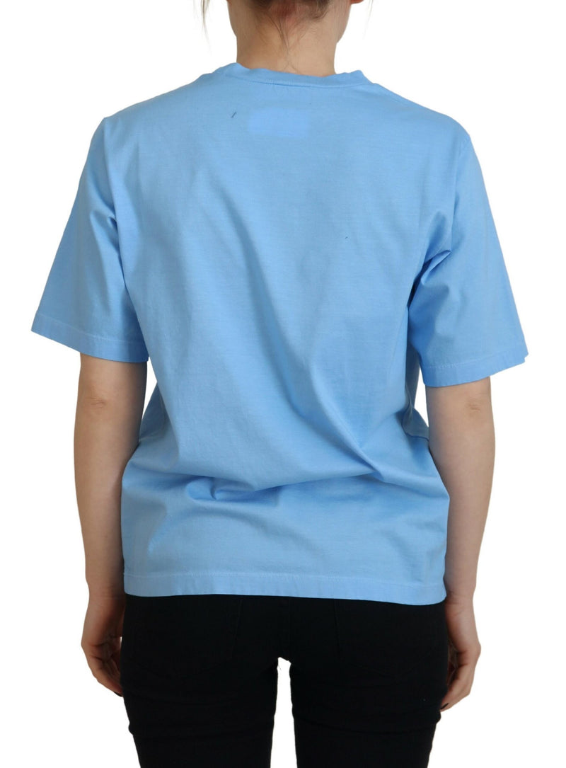 Blue Logo Druck Baumwoll Crewneck Kurzarm T-Shirt