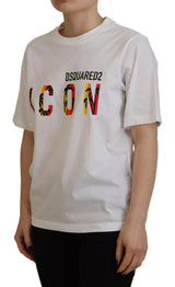 T-shirt di icone bianca di cotone brillante