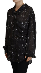 Black Polka Dots Colladed Bouth Down Blouse Top