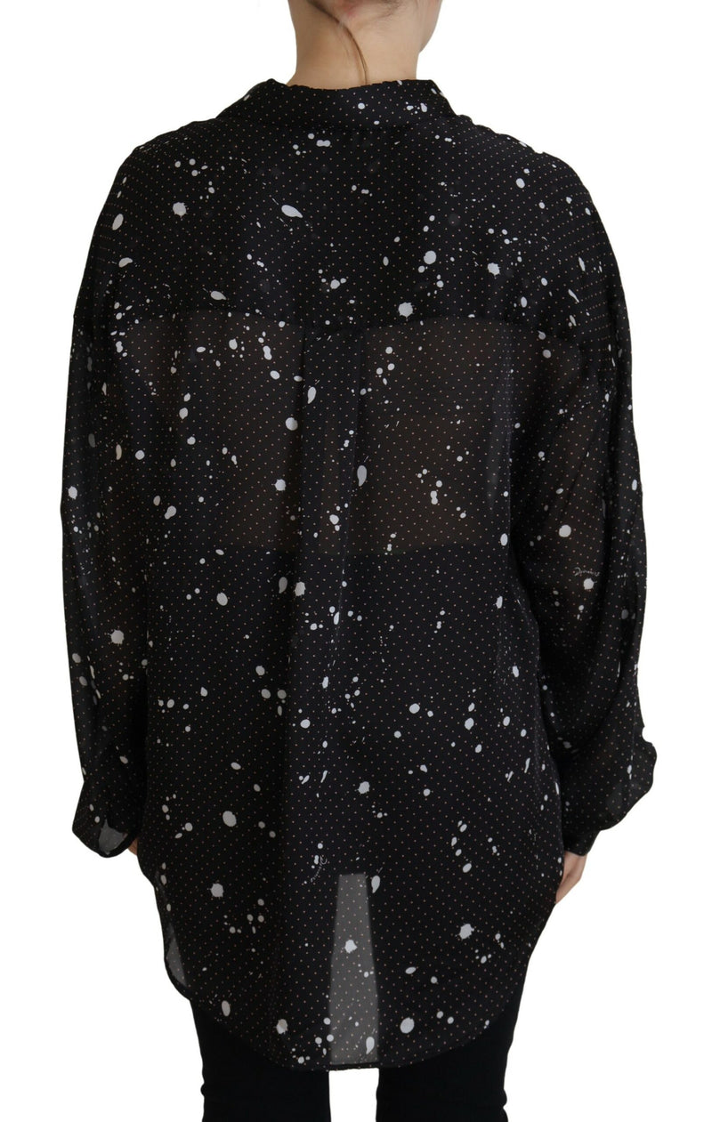 Black Polka Dots Colladed Bouth Down Blouse Top