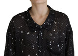 Black Polka Dots Colladed Bouth Down Blouse Top