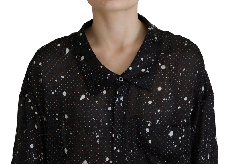 Polka Black Polka Collar fullow Down Bluse Top