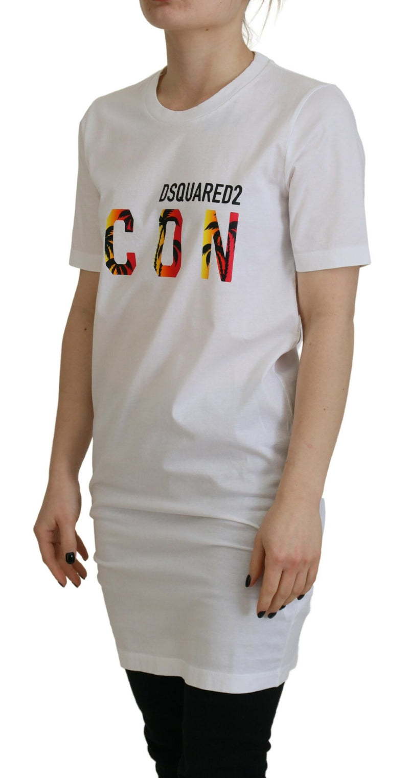 T-shirt con equipaggiatura con stampa icon di cotone bianco