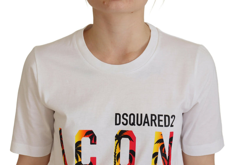 T-shirt con equipaggiatura con stampa icon di cotone bianco