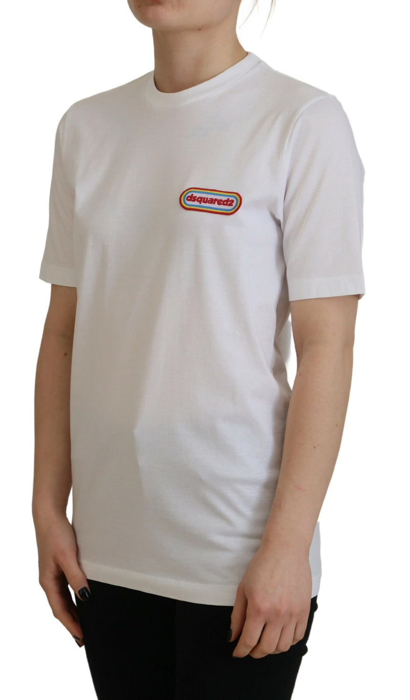 T-shirt a maniche corte a manica corta con patch di logo bianco