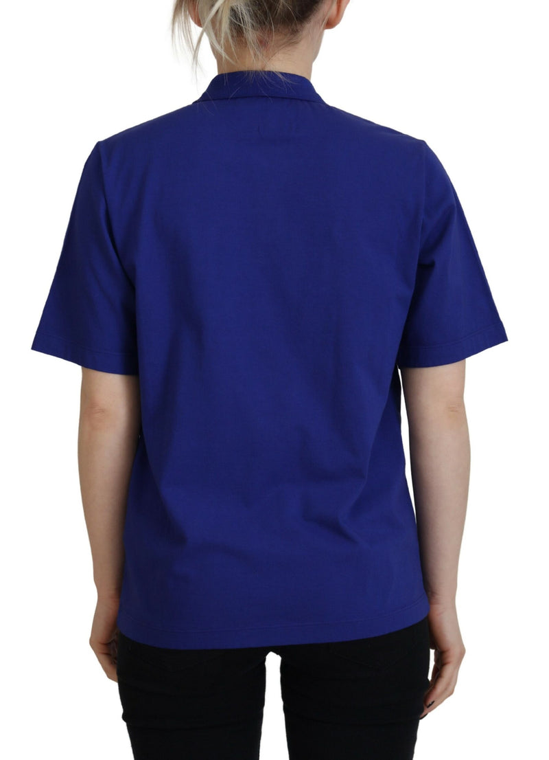 T-shirt a maniche corte per scritti con colletto blu