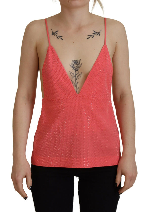 Top a v-scollo con cinghia spaghetti senza maniche rosa