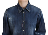 Blau gewaschener Baumwollknopf Down Callared Denim Top