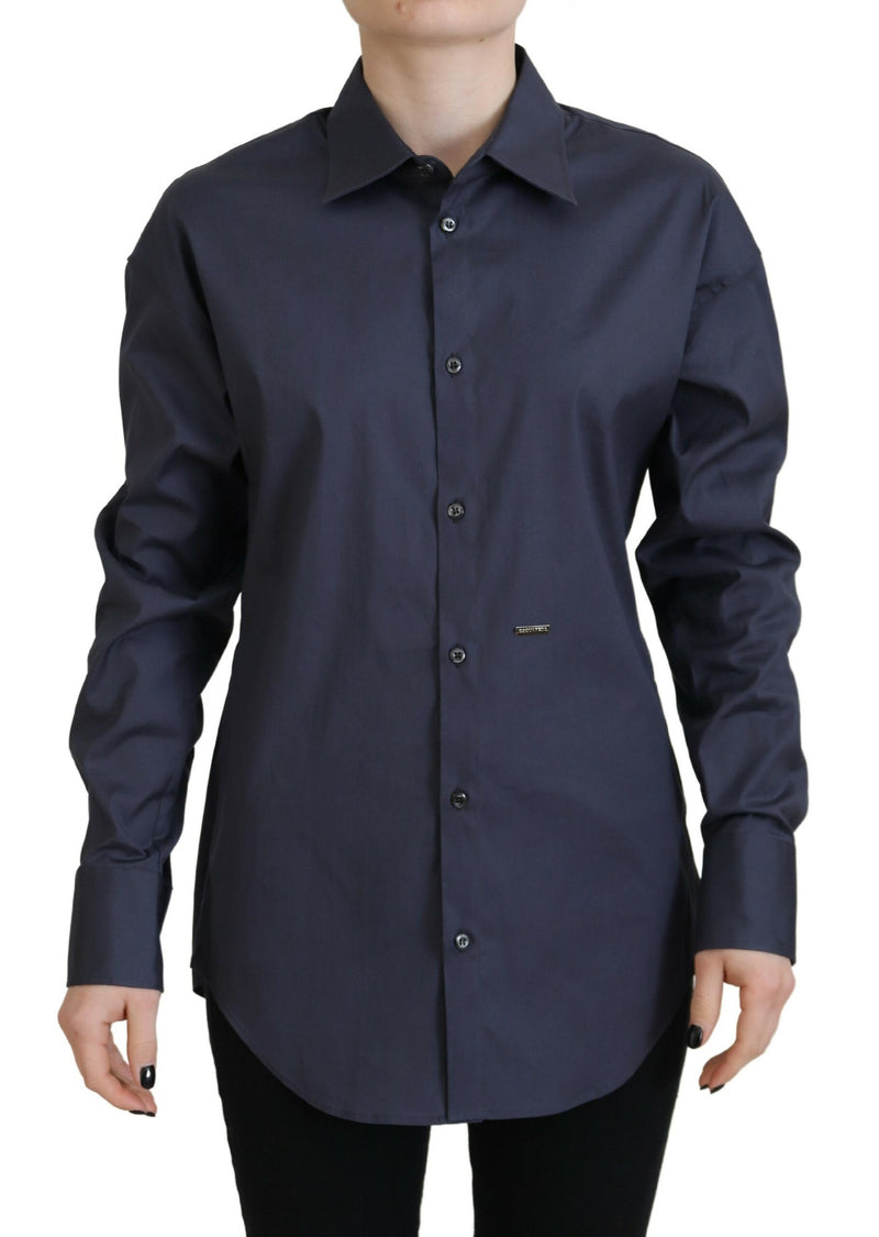 Navy Blue Cotton Button Down Collared πουκάμισο